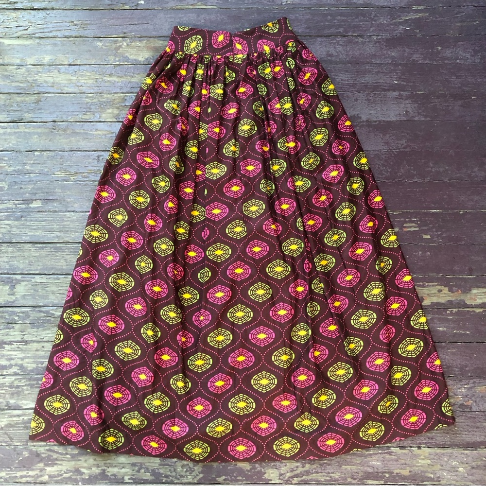 Vintage Handmade Maxi Skirt Size XS High Waist Pockets Tulle 60s 70s Print - Picture 8 of 12